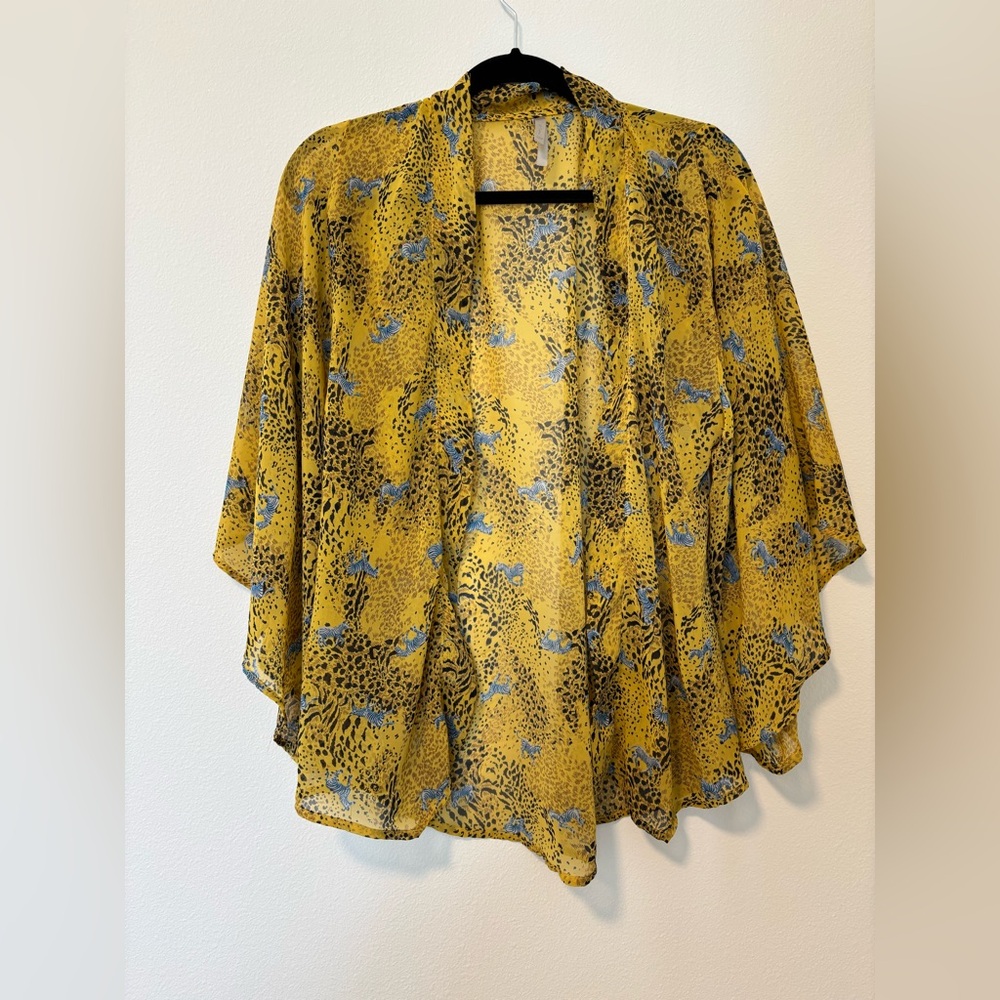 Yellow and Blue Zebra Patterned Women's Shawl/Shirt/Kimono-Style